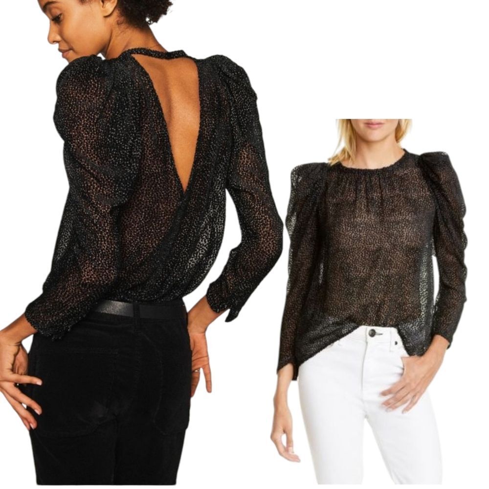 Ba&Sh Silk Velvet Swiss Polka Dot Statement Sleeves Blouse M